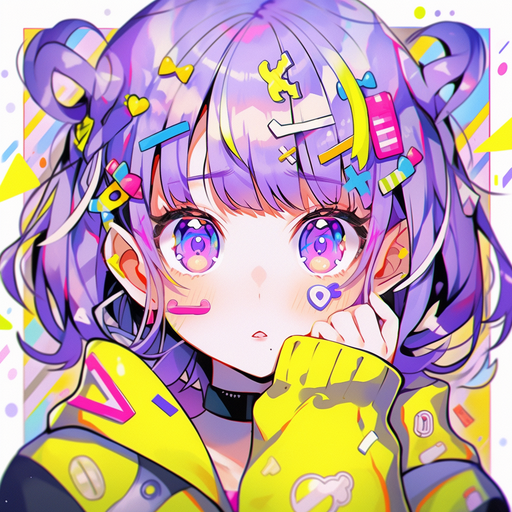 Anime girl with purple and yellow colors.