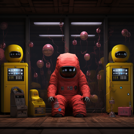 Among Us crewmate in spacesuit, with a suspicious expression.