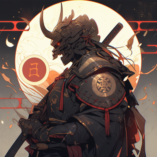 A stoic samurai warrior standing proud and ready for battle, with a vibrant and dynamic aesthetic.