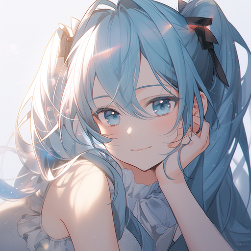Blue-haired anime girl with mesmerizing beauty.