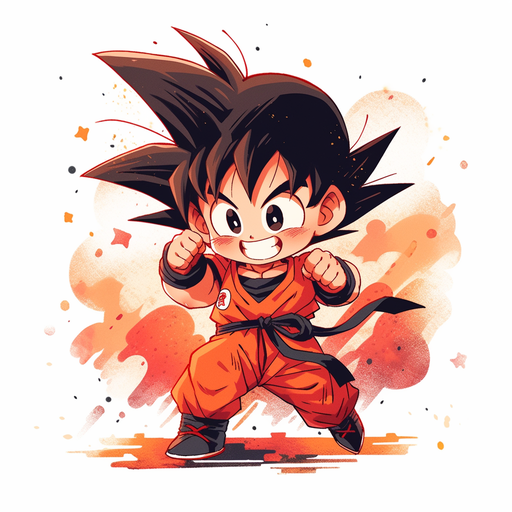Chibi Goku in anime style with rainbow colors