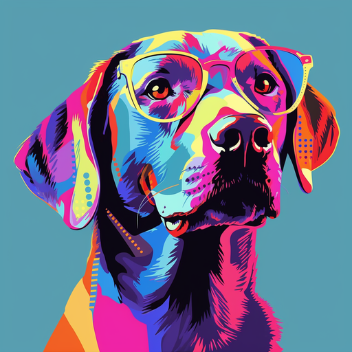 Colorful pop art-inspired dog portrait.