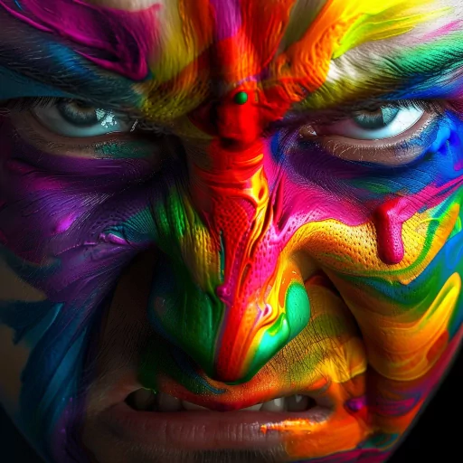 Colorful painted angry face for creative profile picture.