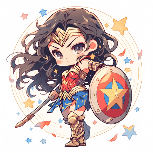 Chibi Wonder Woman with sparkling background.