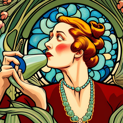 Exaggerated art nouveau portrait with a humorous twist.