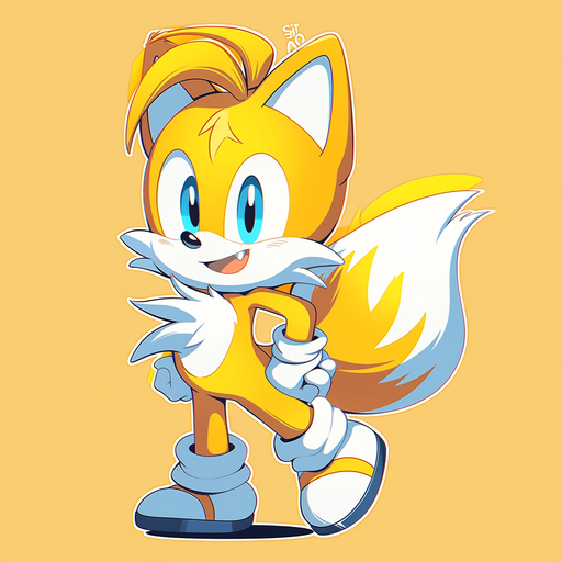 Yellow Sonic-inspired digital portrait with a focus on Tails, rendered in a monochrome amoled style.