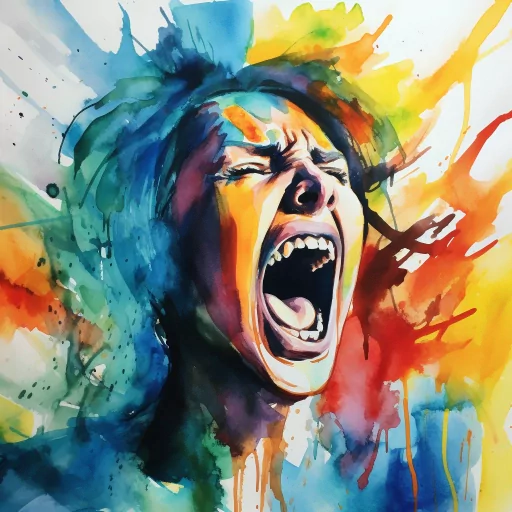 Abstract watercolor painting of a person screaming, conveying strong emotions, used as a creative and expressive avatar.
