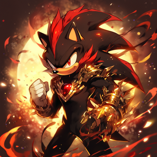 A fiery red and gold Shadow the Hedgehog profile picture.
