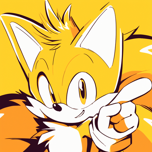 Yellow monochrome profile picture of Tails from Sonic with an abstract amoled design.