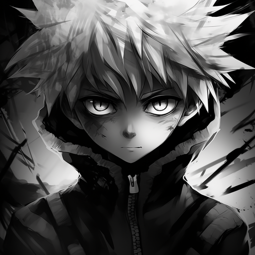 Killua Zoldyck, a character from Hunter x Hunter manga, depicted in black and white.