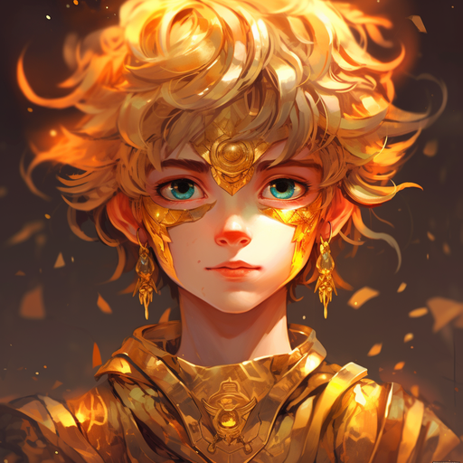 Golden-haired anime boy with intricate details.