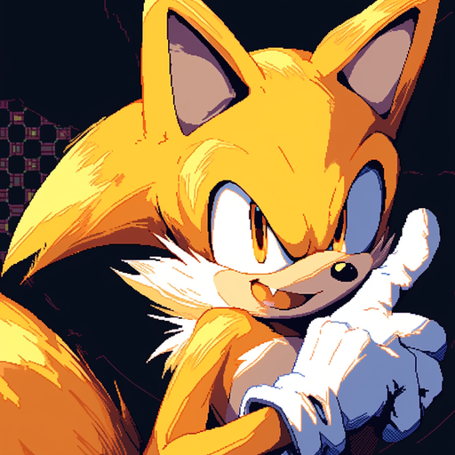 Yellow monochrome stylized profile picture of Tails from Sonic the Hedgehog.