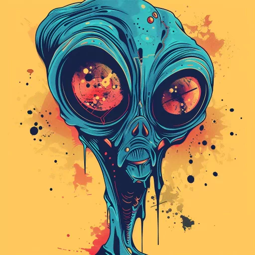 Colorful alien avatar with large eyes and blue skin against a yellow background, ideal for a profile picture or PFP.