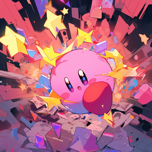 Kirby with KAWS-inspired art against an anime background.