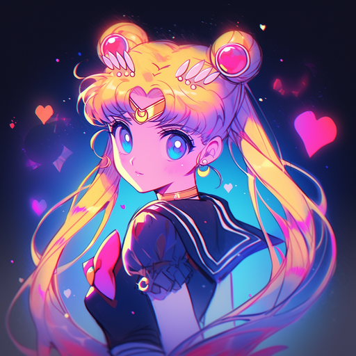 Sailor Moon character with a vibrant and colorful background.