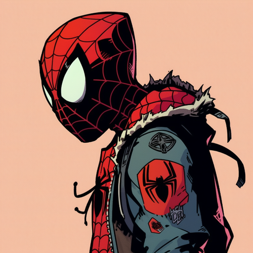 Spider-Man in punk style, detailed and centered, wearing a mask and vibrant outfit.