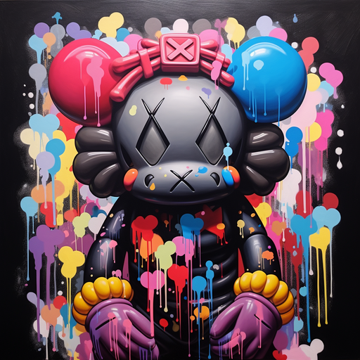 Colorful artwork of KAWS character with bold lines and vibrant colors.