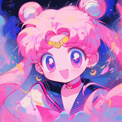 Sailor Moon character with a colorful background.