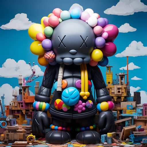Colorful abstract artwork by Kaws, featuring vibrant patterns.