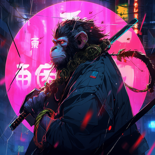 Cyberpunk monkey with vibrant colors and futuristic style.