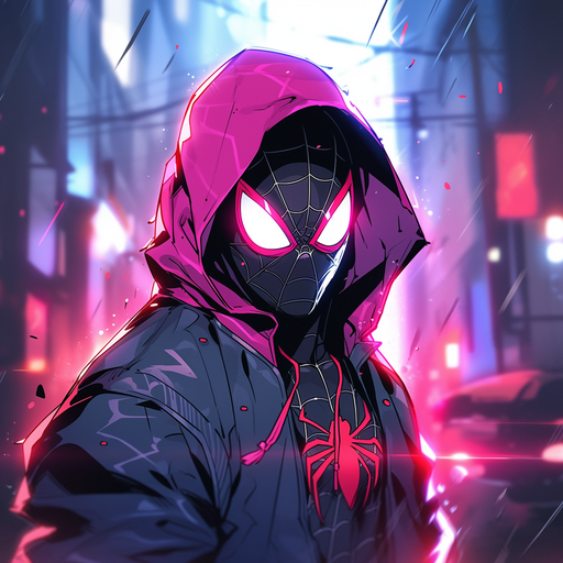 Spider-Punk wearing a cyberpunk-style outfit with a DC Comics vibe.