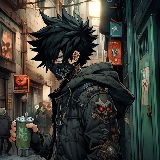 Gothic anime-style pfp featuring Izuku Midoriya with a grunge aesthetic.