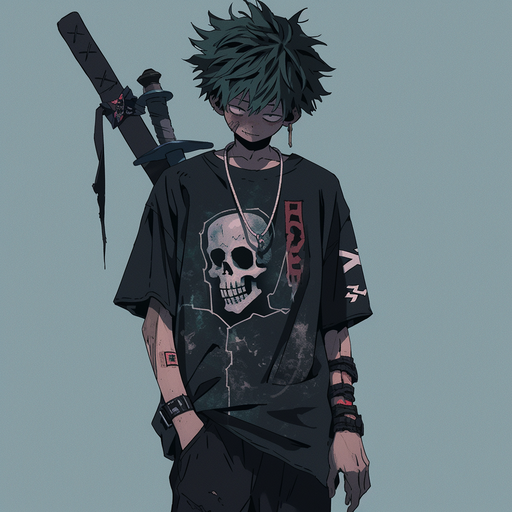 Gothic anime-inspired avatar featuring Izuku Midoriya from My Hero Academia with a grunge aesthetic.