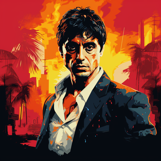 Pop art-inspired profile picture of Scarface, characterized by vibrant colors and a 1:1 aspect ratio.