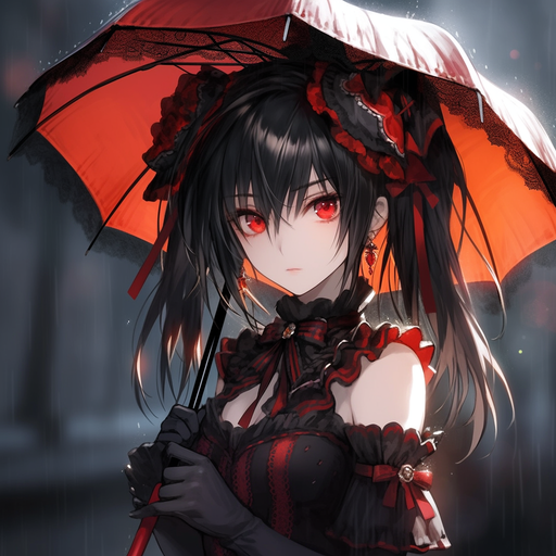 Gothic anime character with dark clothing and menacing expression.
