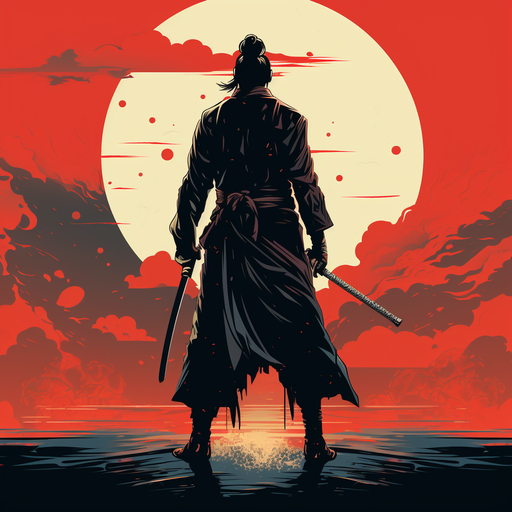 Samurai warrior in traditional Japanese attire, depicted in vector art.