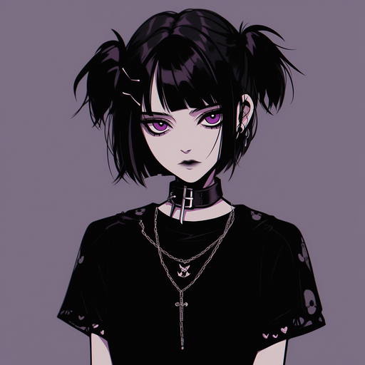 Gothic anime character with grunge style and a mysterious expression.