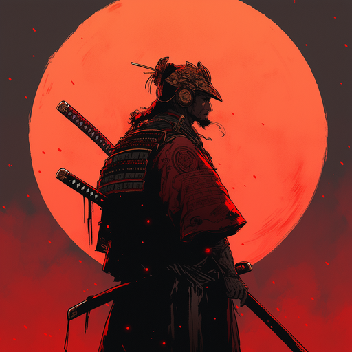 Minimalistic illustration of a Japanese samurai.