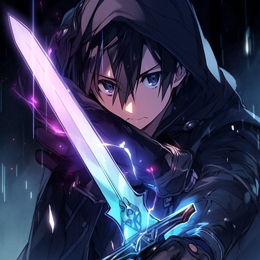 Kirito wielding two swords in Sword Art Online.