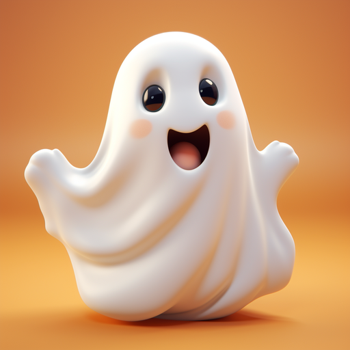 Cute 3D ghost character with friendly expression and transparent body.