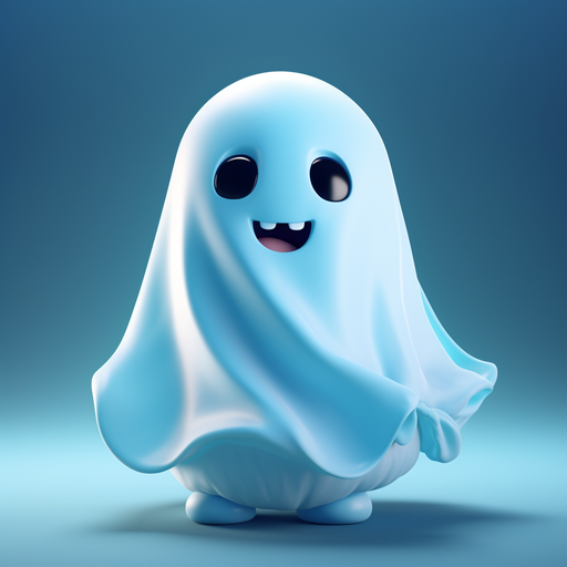 Friendly 3D ghost with a cute smile.