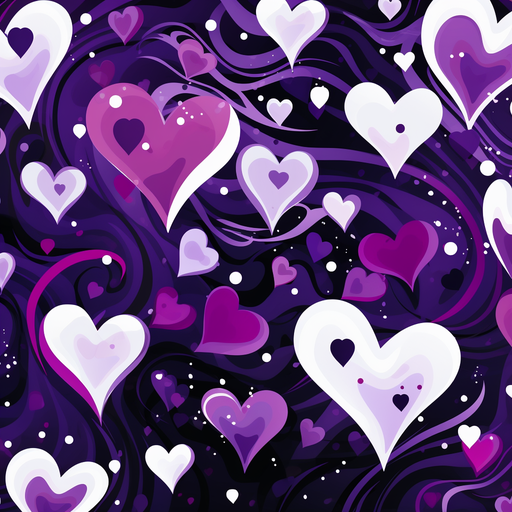 Abstract purple, black, and white heart pattern on textured background.