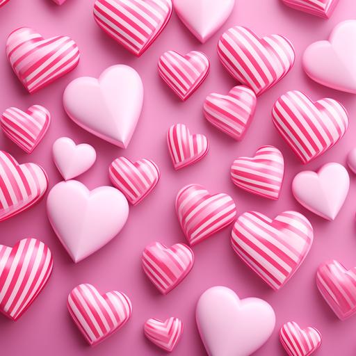 Pink animated hearts on a striped pink background.