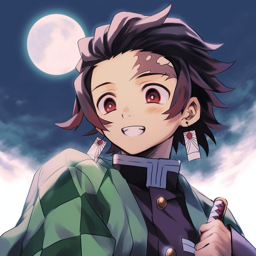 Tanjiro Kamado with a confident smile and distinctive hairstyle, showcasing his character.