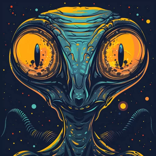 Colorful illustrated alien profile picture featuring a large-eyed extraterrestrial with a cosmic background.