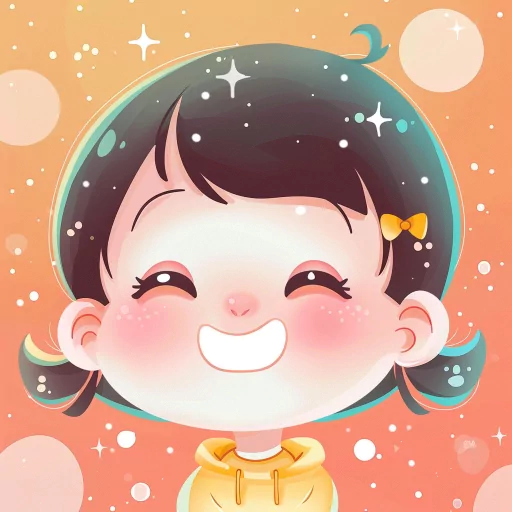 Happy smiling avatar with a cute cartoon girl wearing a yellow bow, ideal for use as a friendly profile picture.
