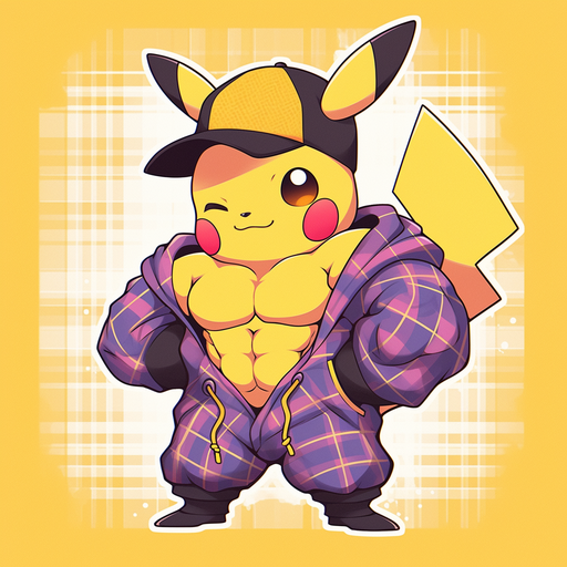 A vibrant Pikachu with a muscular build.