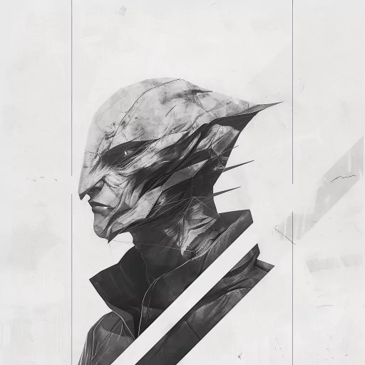 Monochromatic artistic alien avatar with a futuristic design for a profile photo.