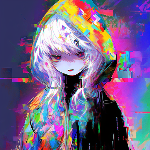 Anime girl with glitch art style.