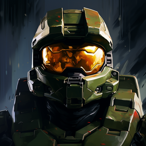 Master Chief, the hero of the popular video game series, wearing an iconic helmet in front of a dynamic background.