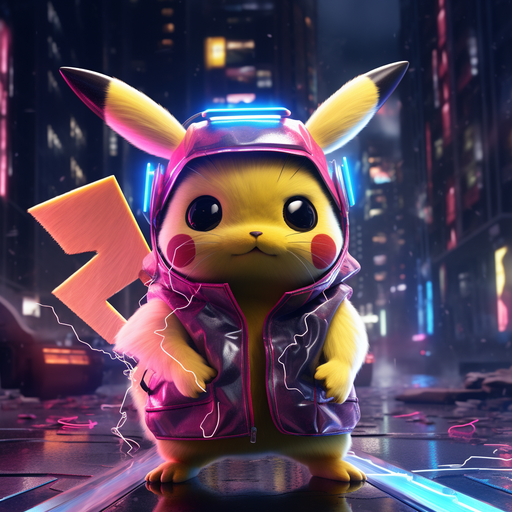 Retrowave-style Pikachu profile picture in vibrant colors with a neon aesthetic.