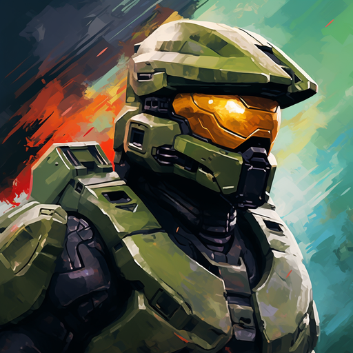 Master Chief from Halo: a helmeted character in a green suit holding a futuristic weapon.