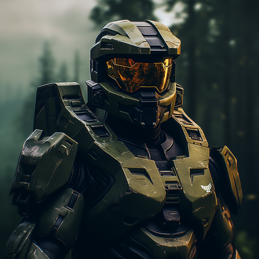 Master Chief in his iconic green armor, ready for battle.