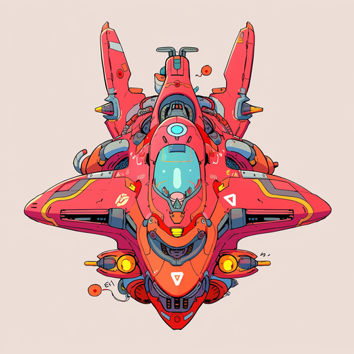 Colorful spaceship hovering in space.