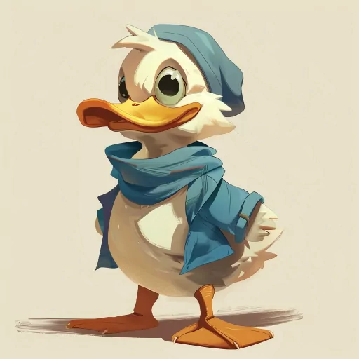 Illustration of a stylish cartoon duck avatar wearing a blue hat and scarf for use as a profile picture.