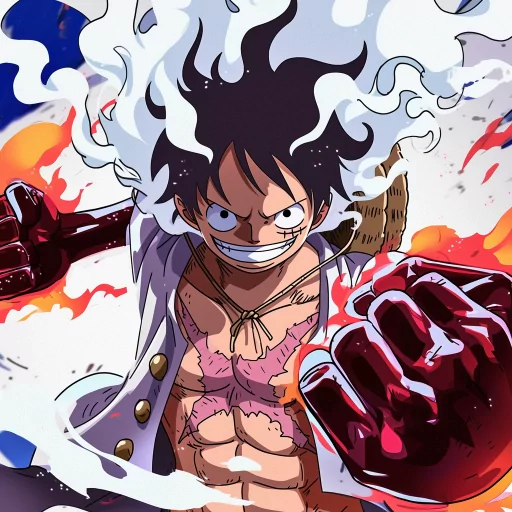 Gear 5 Luffy avatar with dynamic pose and intense expression for profile picture.